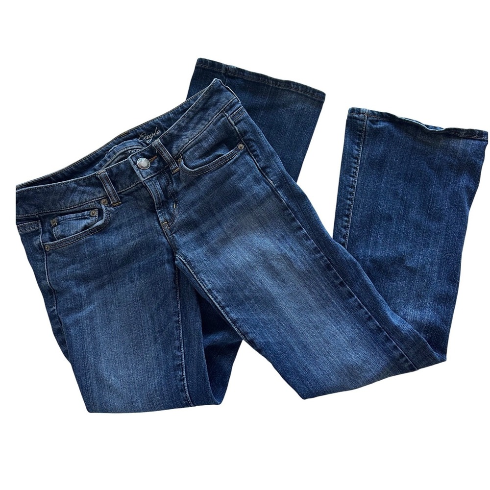 Y2K American Eagle Favorite Boyfriend Jeans Sz 0 Short Medium Dark Wash Stretch